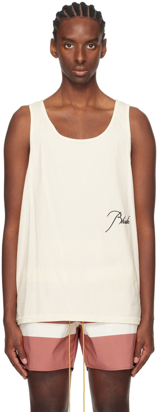 Rhude Off-white Embroidered Tank Top In 0611 Vtg White