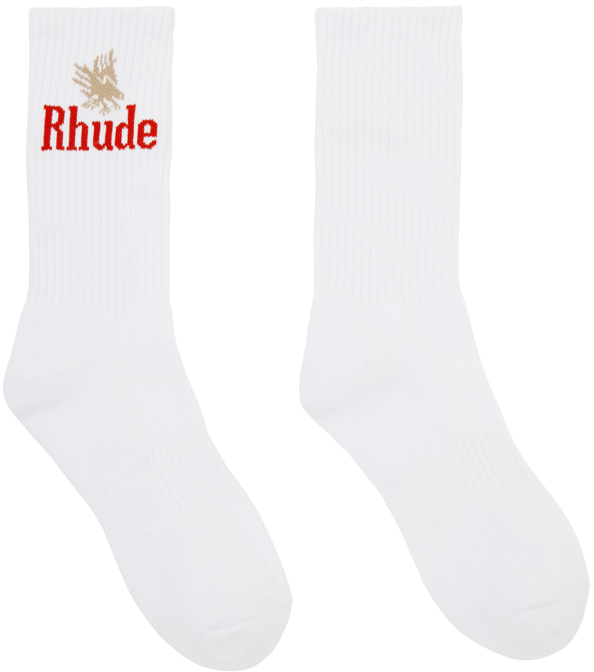 Rhude White Eagles Socks In White/red