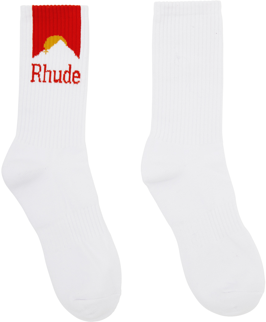 Rhude White Moonlight Socks In White/red/yellow