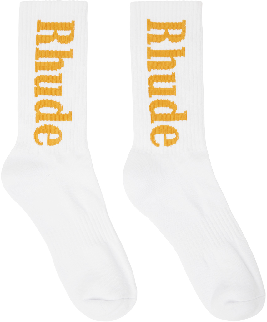Rhude Yellow & White RH Vertical Socks
