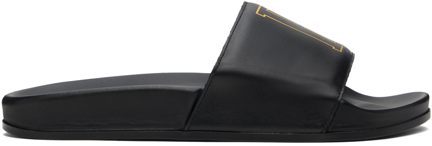Black Leather Pool Slides by Rhude on Sale