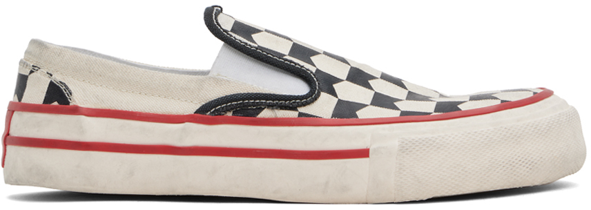 Shop Rhude Off-white & Black Checkered Sneakers In Vtg White /black/red