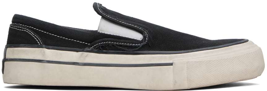 Rhude Black Washed Canvas Slip-On Sneakers