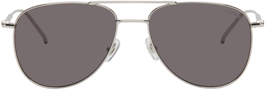 Montblanc Silver Aviator Sunglasses In Silver-silver-grey
