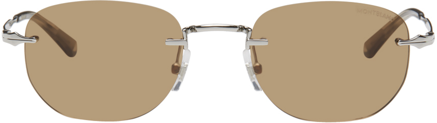 Silver & Brown Rectangular Sunglasses