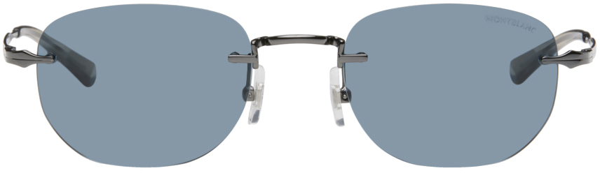 Gunmetal & Blue Rectangular Sunglasses