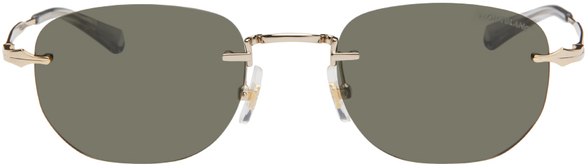 Shop Montblanc Gold Rectangular Sunglasses In Gold-gold-grey