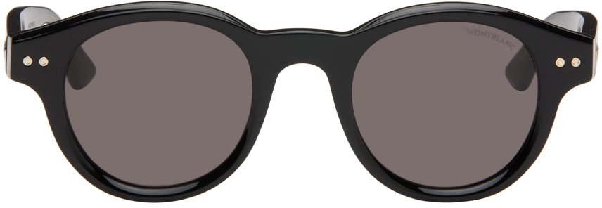 Montblanc Black Round Sunglasses In Black-black-grey