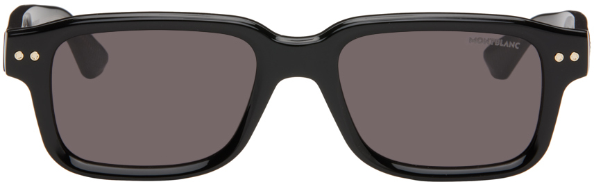 Montblanc Black Rectangular Sunglasses In Black-black-grey