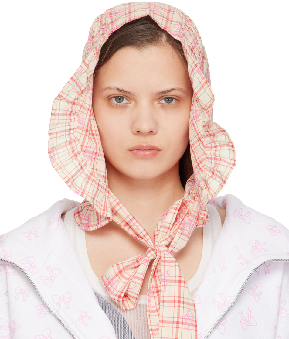 Shop Ashley Williams Beige & Red Check Bonnet In Red Check W/ Bows