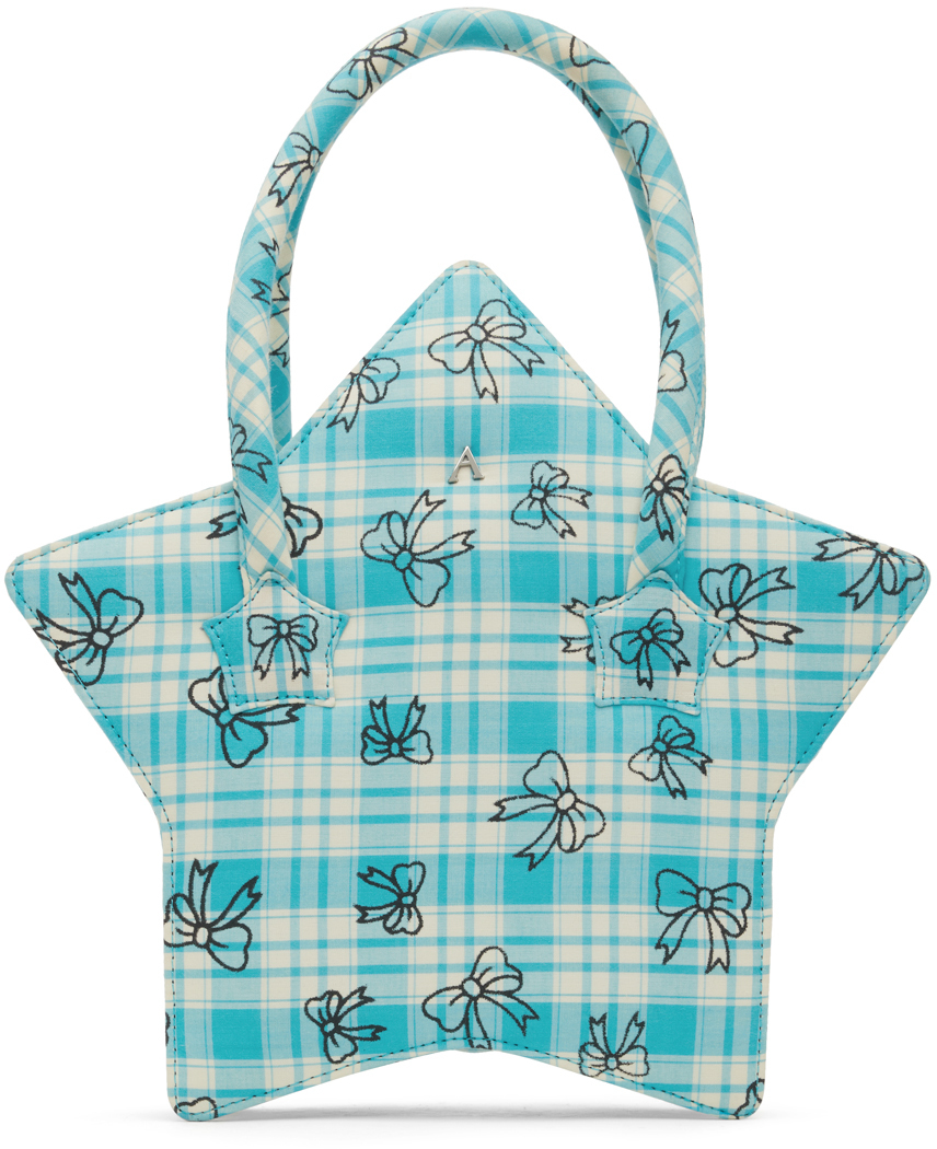 Shop Ashley Williams Blue & White Star Bag In Blue Check W/ Bows