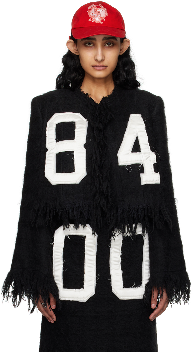 Ashley Williams Black Appliqué Jacket In Black Custom Tweed