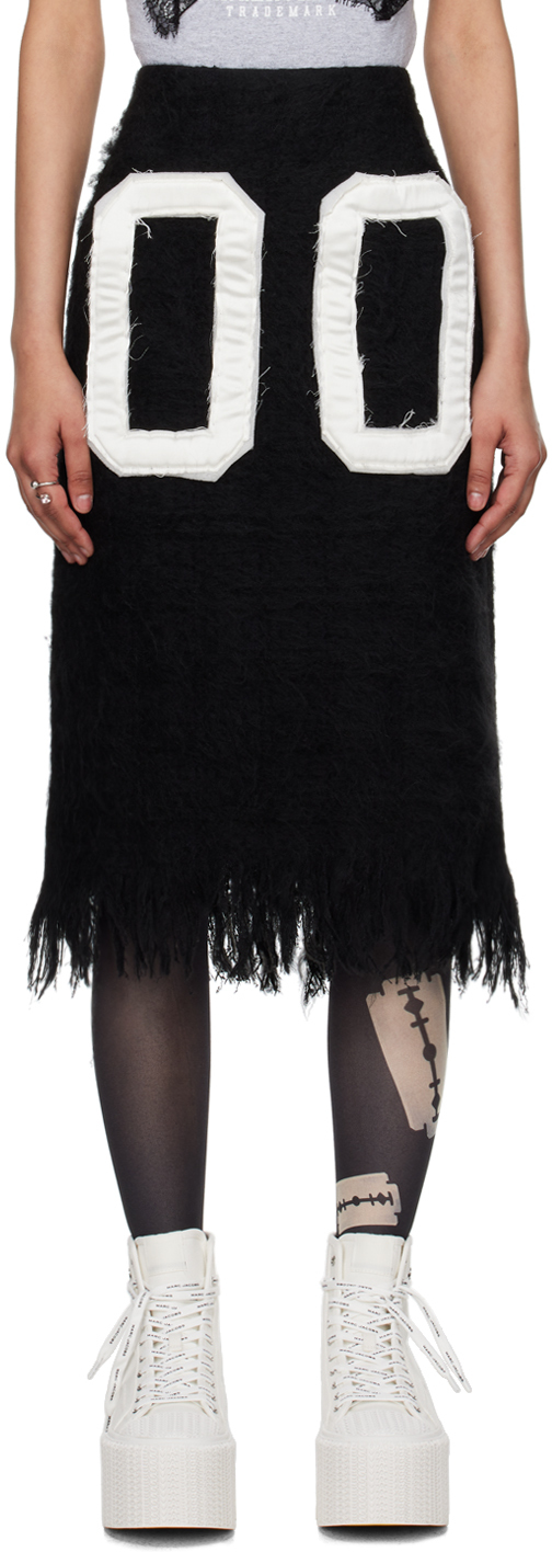 Black Appliqué Midi Skirt