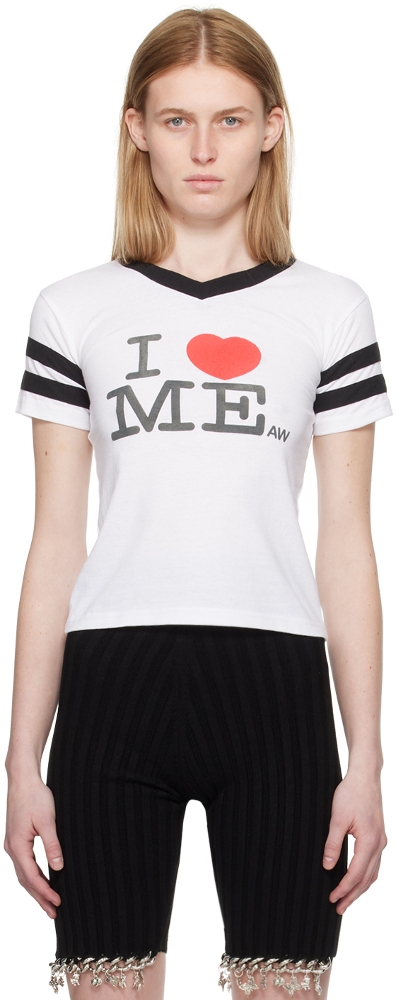 Ashley Williams I Heart Me Cotton Blend Graphic T-shirt In White W Black Trim