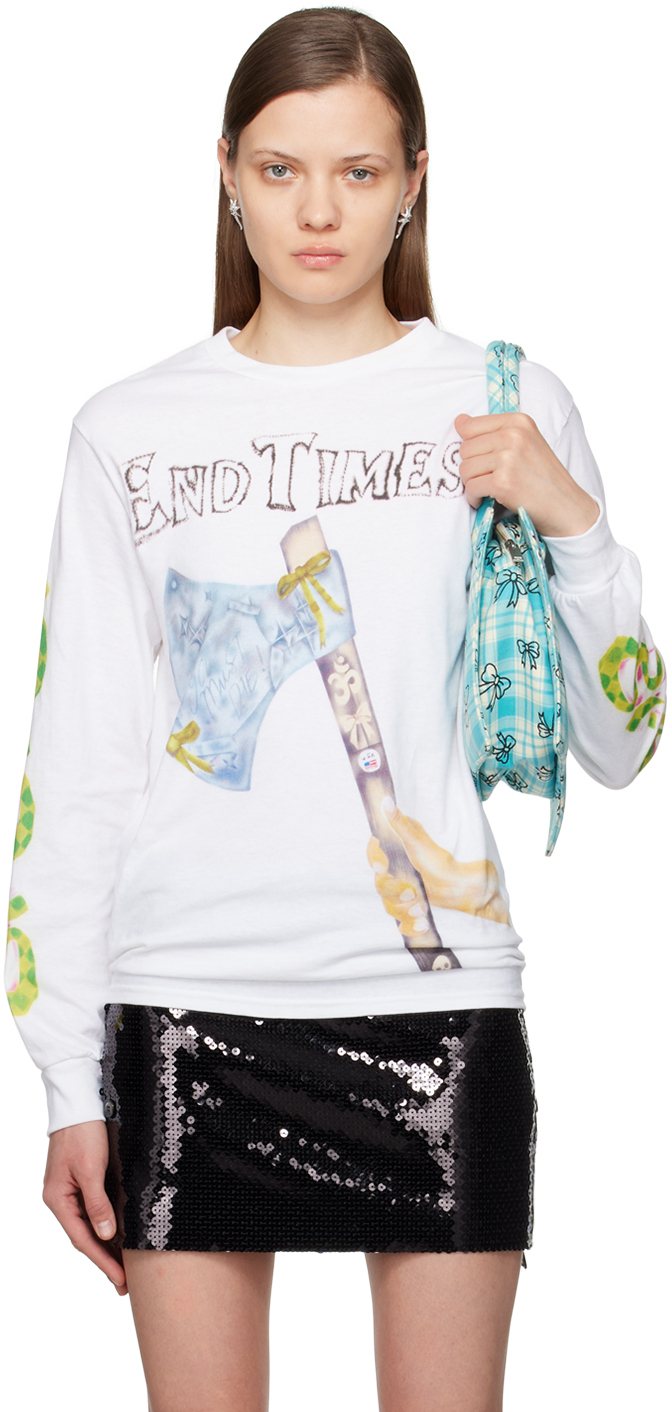 Ashley Williams White 'end Times' Long Sleeve T-shirt In Axe