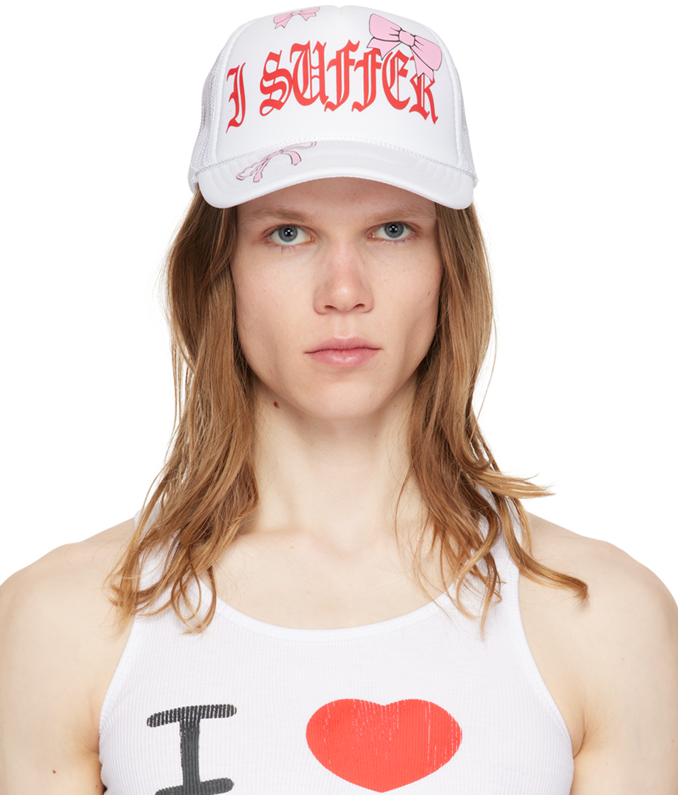 Shop Ashley Williams White 'i Suffer' Cap In Red Font / Pink Bows