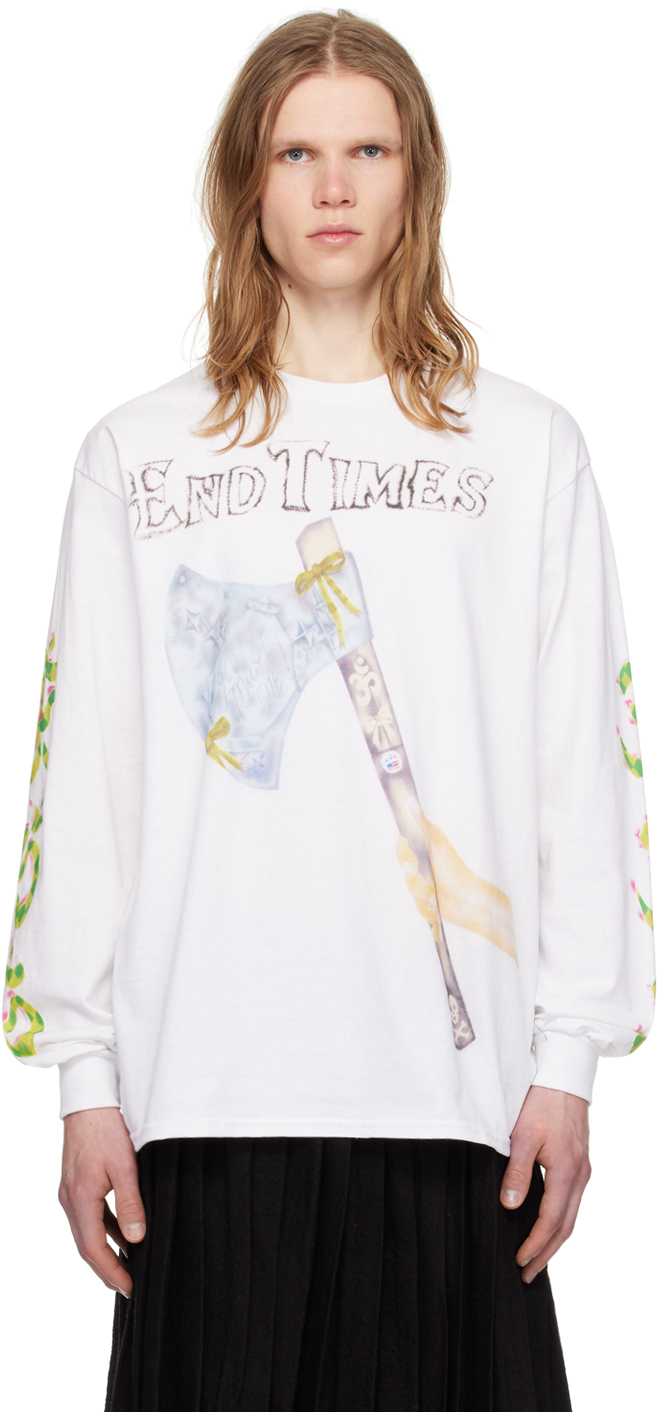 Shop Ashley Williams White 'end Times' Long Sleeve T-shirt In Axe