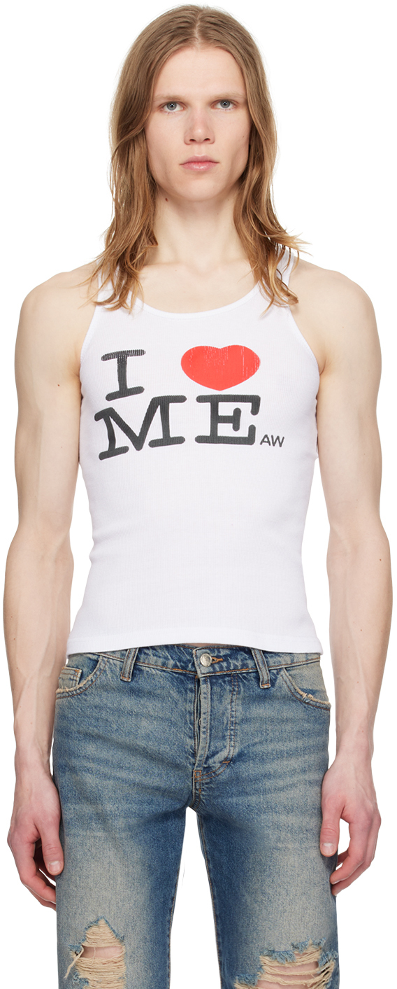 White 'I Heart Me' Tank Top by Ashley Williams on Sale