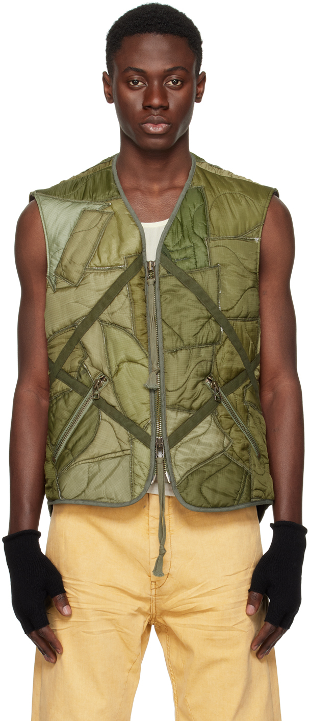 Greg Lauren Khaki Patchwork Vest In Army