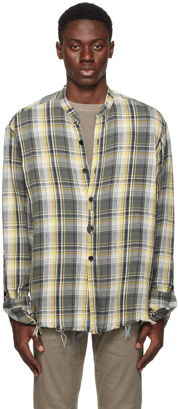 Greg Lauren Grey Check Shirt In Charcoal Plaid