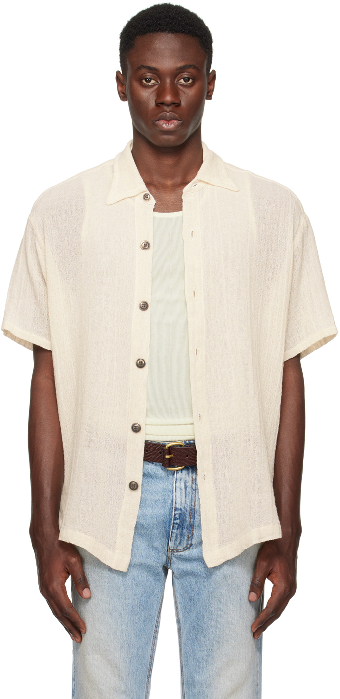 Shop Greg Lauren Off-white Boxy Shirt In Ivory