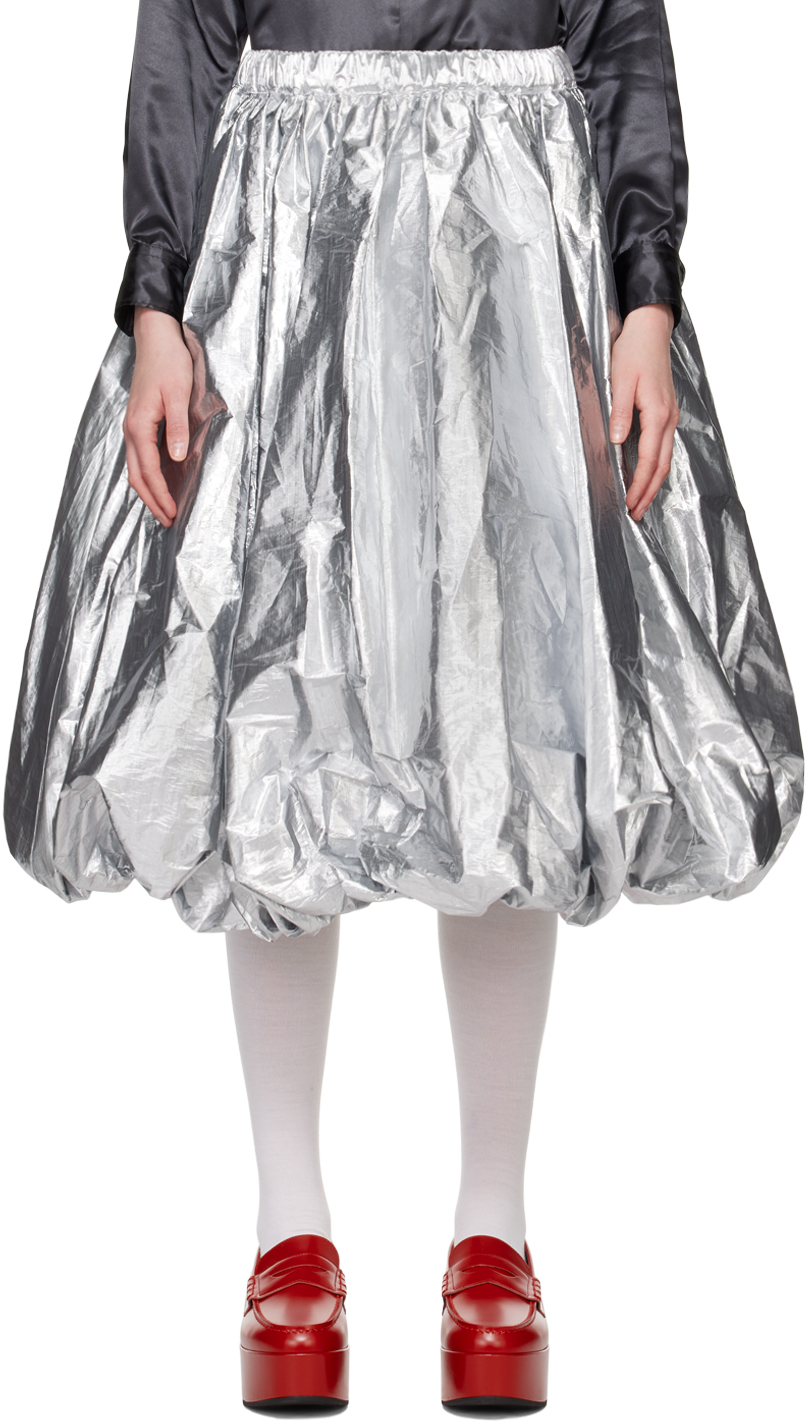 Black Comme Des Garçons Metallic-effect Puffball Skirt In 1 Silver