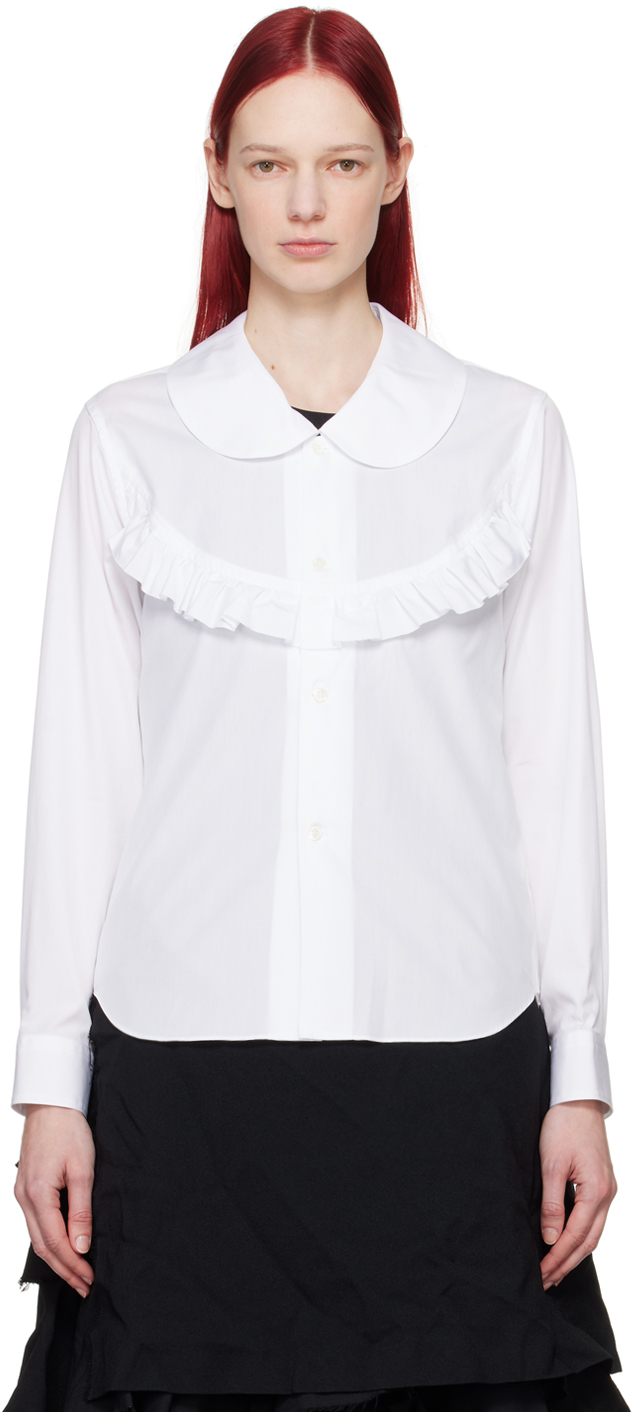 Shop Black Comme Des Garçons White Ruffle Shirt In 1 White