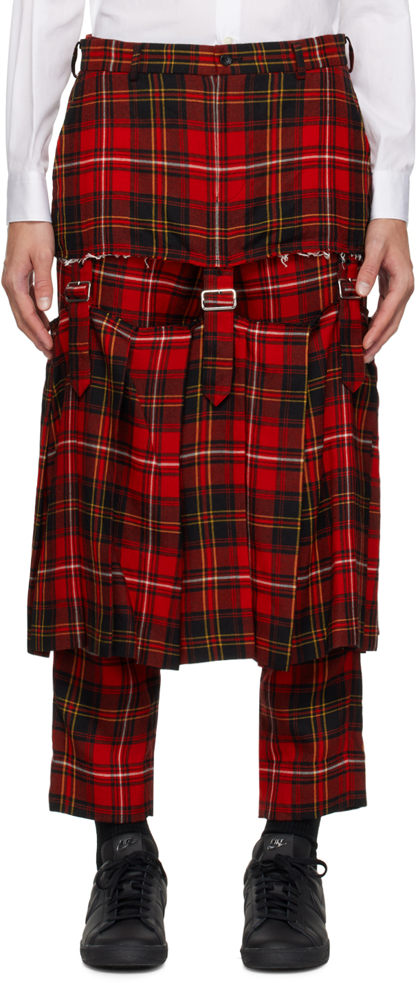 Red & Black Cutout Midi Skirt by Black Comme des Garçons on Sale