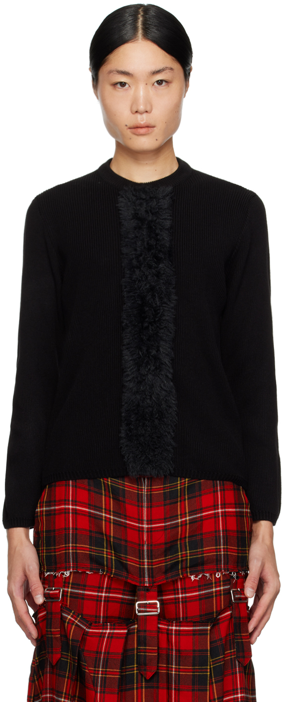 Black Faux-Fur Trim Sweater