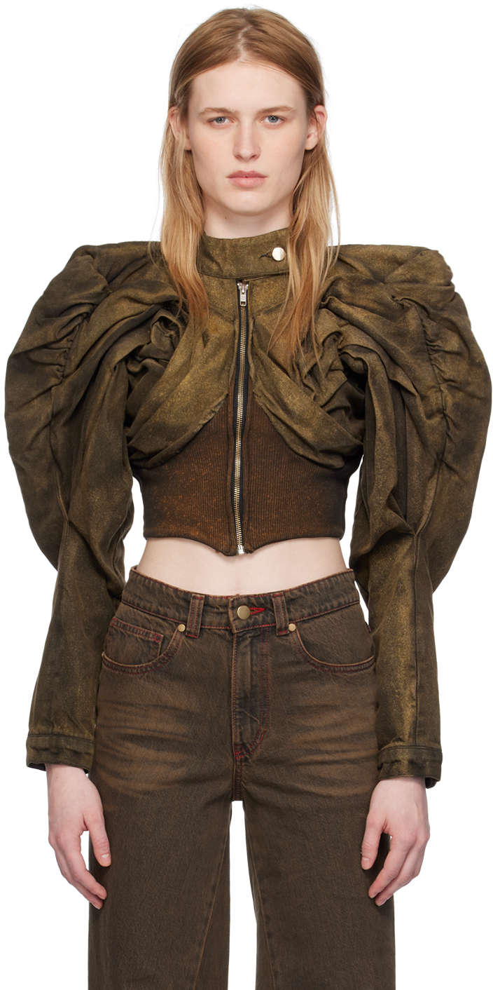Shop Masha Popova Ssense Exclusive Brown Denim Jacket In Muddy Brown