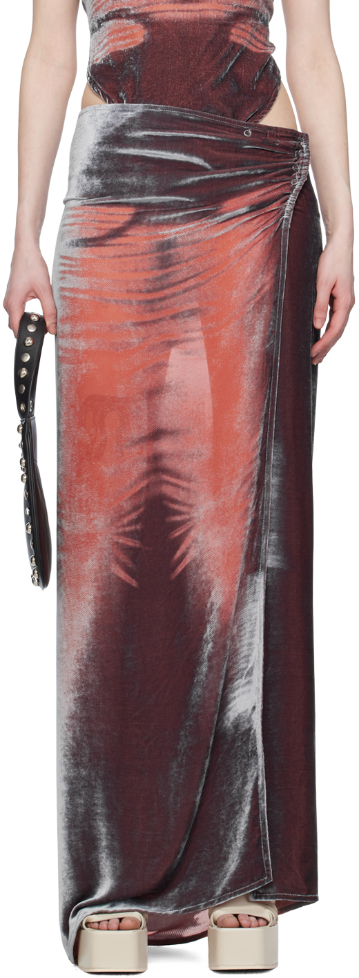 Shop Masha Popova Red & Black Printed Maxi Skirt In Smokey Red