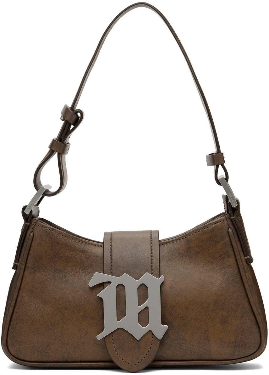 Misbhv Brown Small Leather Shoulder Bag In Brown Faded