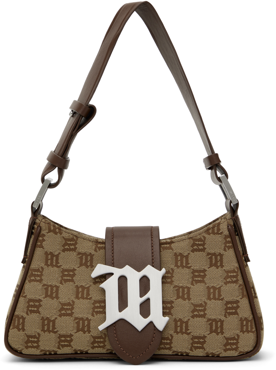 Shop Misbhv Brown Mini Jacquard Monogram Shoulder Bag In Biscotto