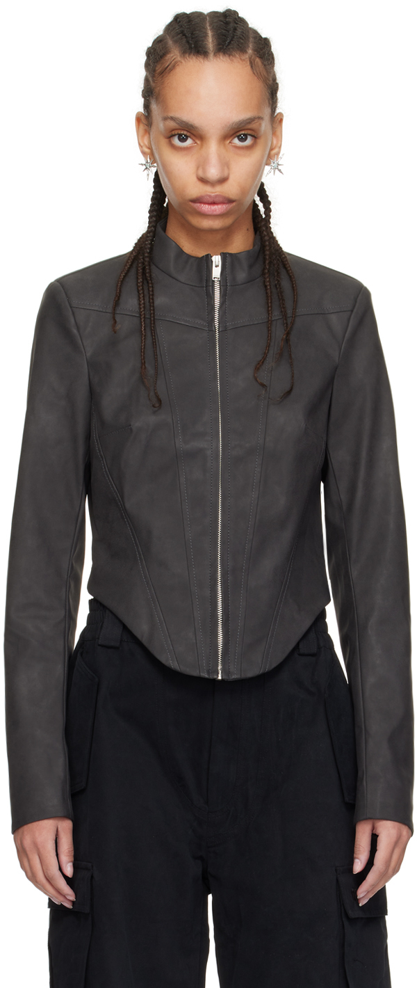Shop Misbhv Black Faded Faux-leather Jacket