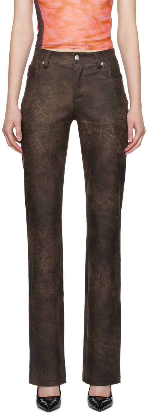 Misbhv Brown Cracked Faux-leather Trousers