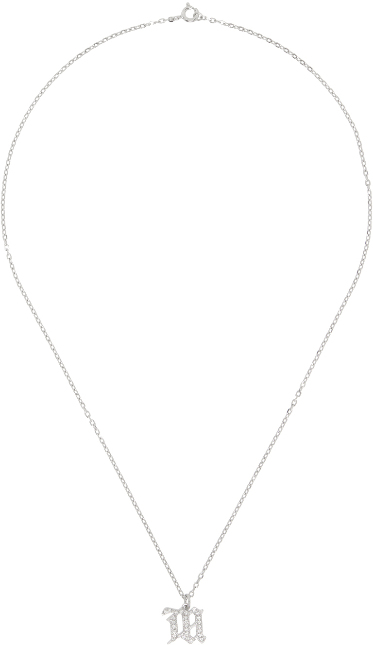 Silver Small Crystal M Chain Necklace