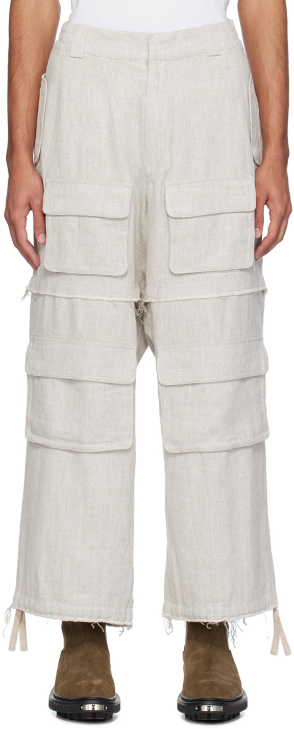 Gray Raw Edge Cargo Pants