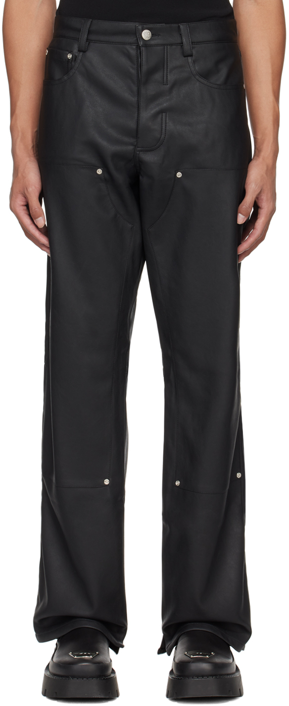 Black Carpenters Faux-Leather Trousers