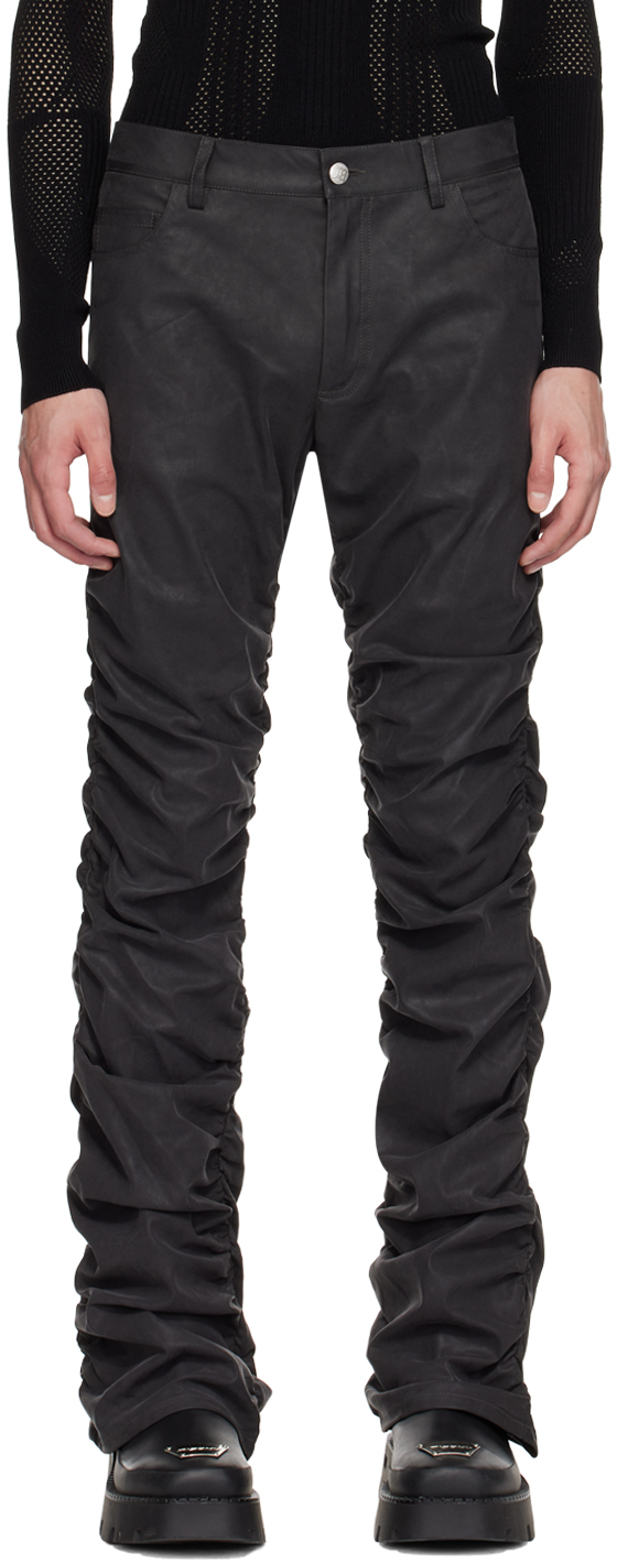 Misbhv Black Ruched Faux-leather Trousers