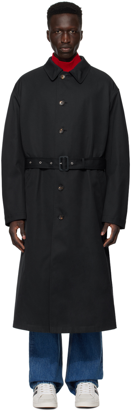 Shop Bally Navy Belted Coat In Navy 50