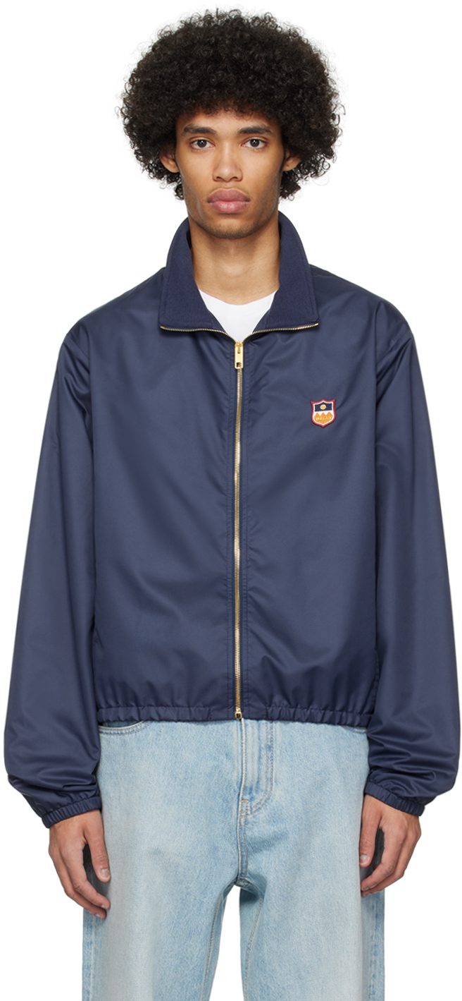 Shop Bally ネイビー ロゴパッチ ジャケット In Marine 50