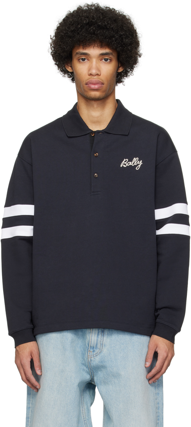 Shop Bally Navy Spread Collar Polo In Navy 50