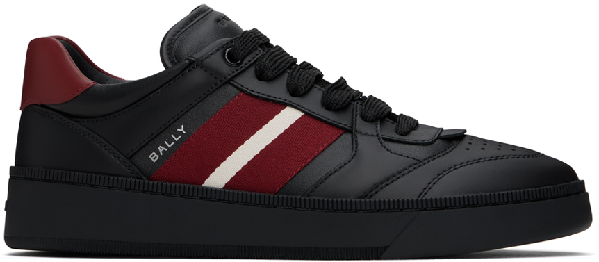 Shop Bally Black Raise Rebby Sneakers In Black/black/red