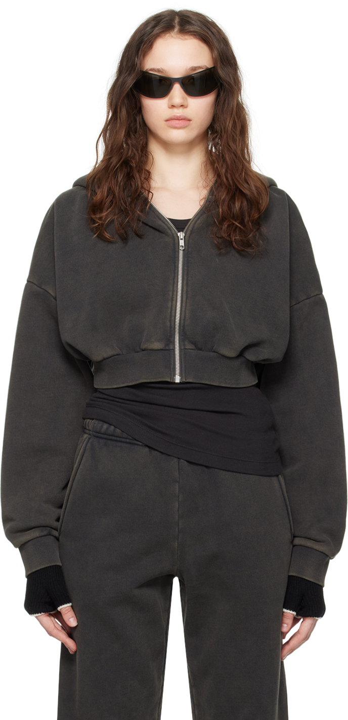 Cropped zip-up cotton hoodie in black - Entire Studios