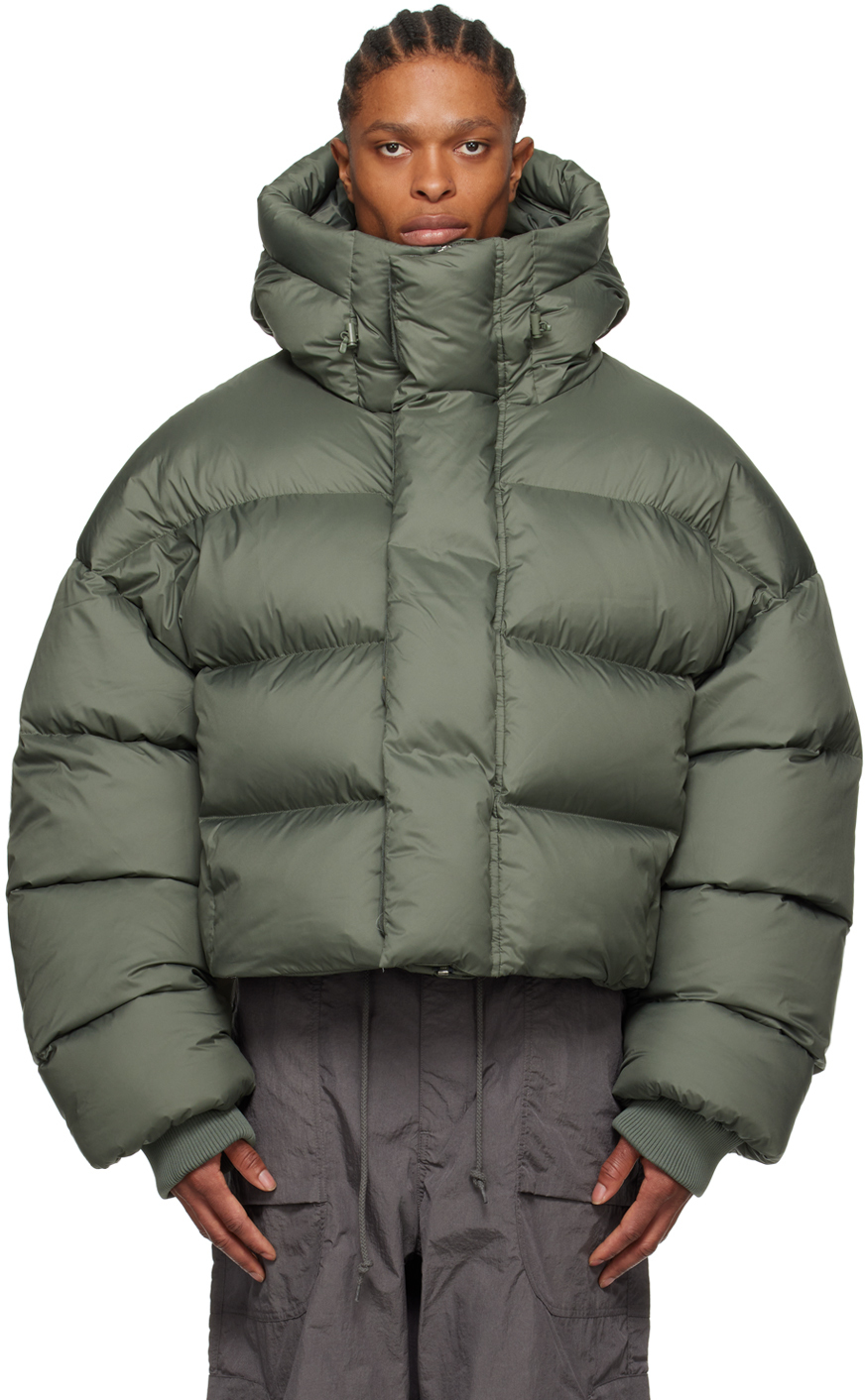 Entire Studios Green Hooded Down Jacket In Moss