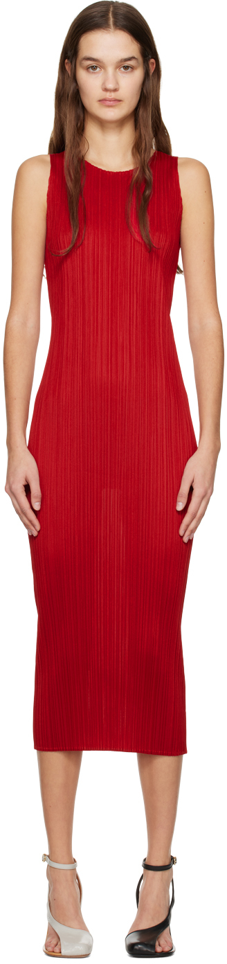 Issey Miyake Red Basics Maxi Dress In 24 Red