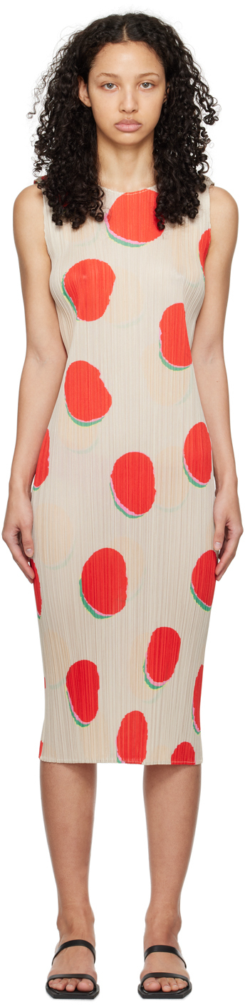 Shop Issey Miyake Off-white & Red Bean Dots Midi Dress In 24 Red