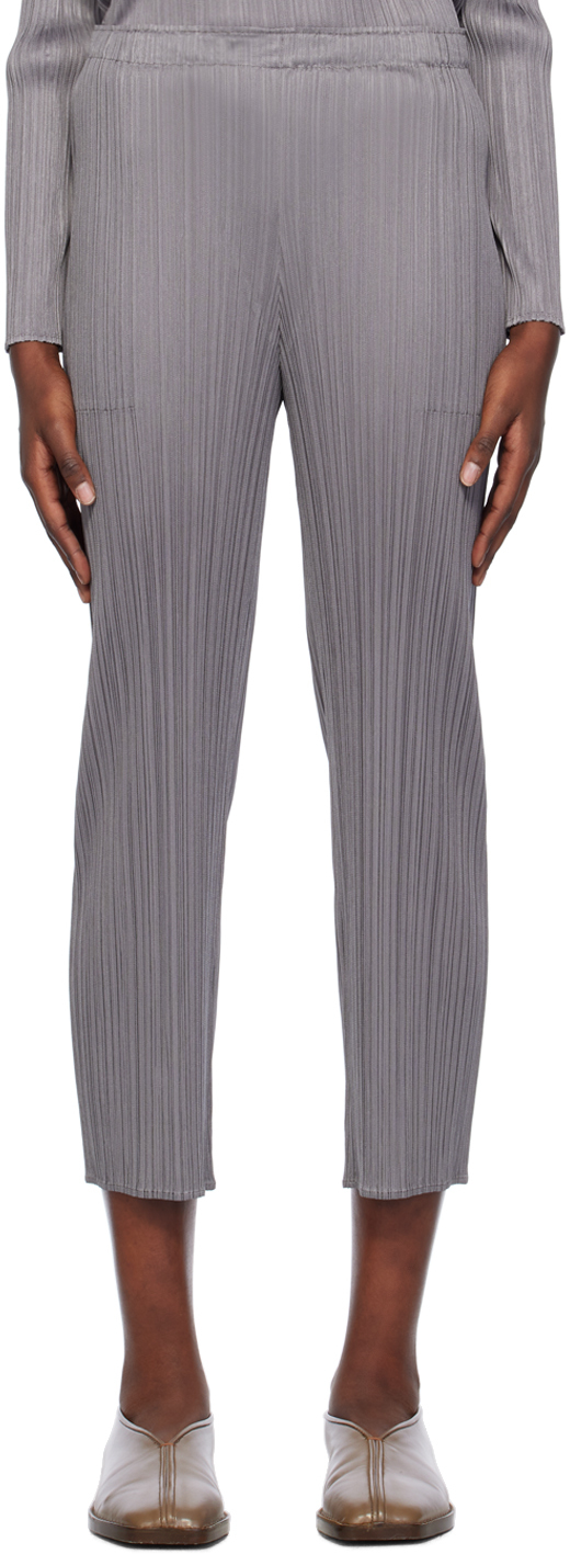 Gray Basics Trousers by PLEATS PLEASE ISSEY MIYAKE on Sale