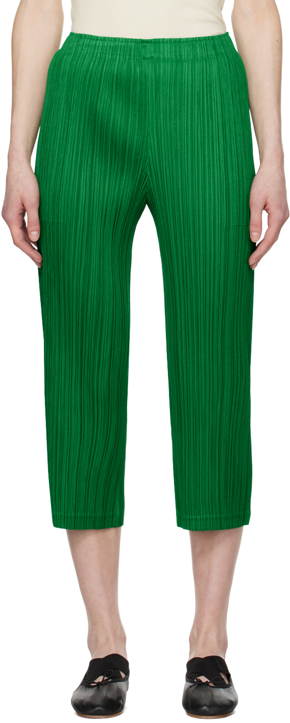 PLEATS PLEASE ISSEY MIYAKE: Green Thicker Bottom 2 Trousers | SSENSE