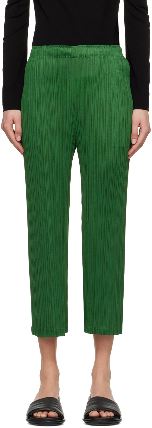 PLEATS PLEASE ISSEY MIYAKE: Green Monthly Colors February Trousers | SSENSE